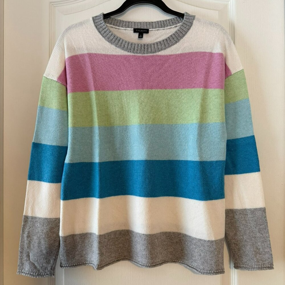 Talbots Colorblock Striped Crewneck Sweater Size M EUC!